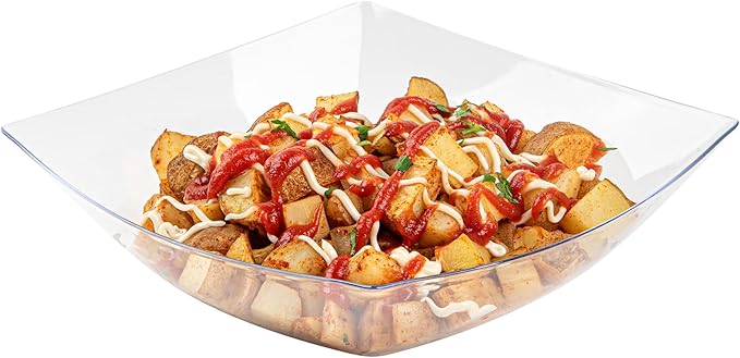 Restaurantware Moderna 64 Ounce Fancy Plastic Bowls 10 Square Disposable Salad Bowls - Durable Heavy-duty Clear Plastic Bowls For Warm And Cold Foods