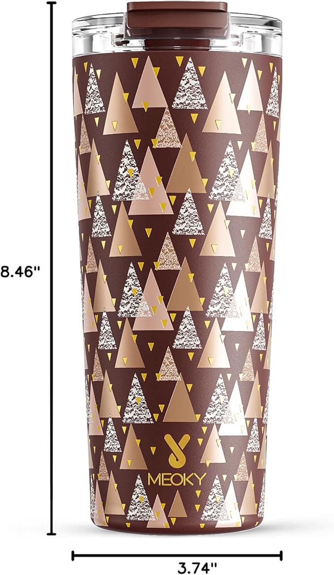 Meoky 24 oz Travel Coffee Mug with Leak-proof Lid, Stainless Steel Insulated Coffee Tumbler, Keeps Hot for 8 Hours or Cold for 24 Hours, Fits in Car Cup Holder (Cocoa Geometry)