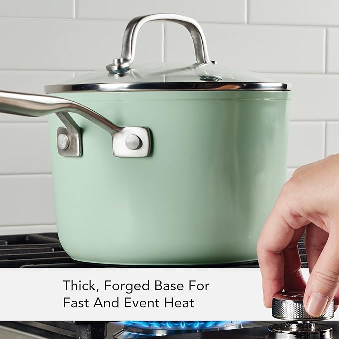 KitchenAid Hard Anodized Ceramic Nonstick Cookware Sauce Pan with Lid, 3 Quart - Pistachio