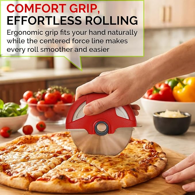 Pizza Cutter Wheel, 4.3" Large 304(18/8) Stainless Steel Blade, Reinforced Durable Pizza Slicer, Fully Detachable & Dishwasher Safe with Safety Protective Cover, Red