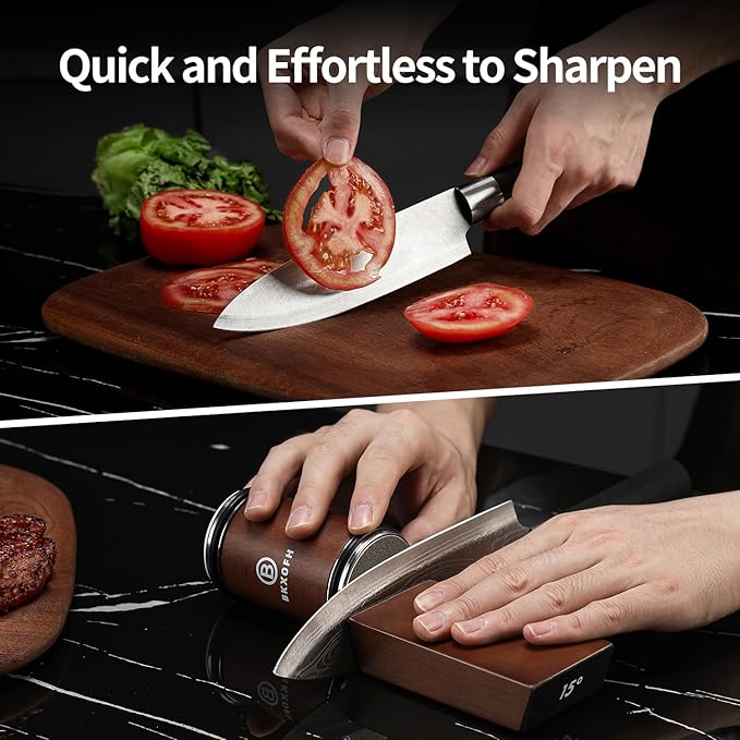 Rolling Knife Sharpener, Knife Sharpener Roller with Diamond and Ceramic, Professional Knives Sharpening Tool Kit with 15°&20° Magnetic Angles, Kitchen Knives Sharpening Roller for Chef Blades, Walnut