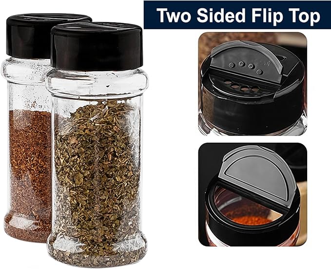 TUZAZO 6 Pcs Spice Bottles Plastic Seasoning Containers, 3 Oz Clear Plastic Spice Jars with Shaker Lids Empty for Spice & Herbs, Powders, Glitters, BPA Free | Heavy Duty | Wide Mouth | Dual Flaps