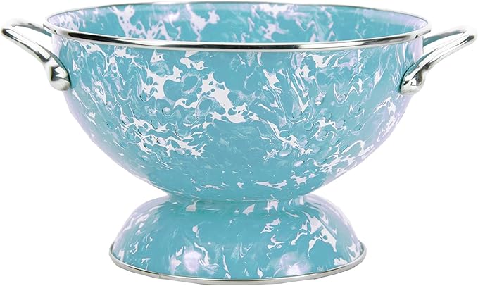 Golden Rabbit Enamelware Medium Colander, 3 quart, Sea Glass