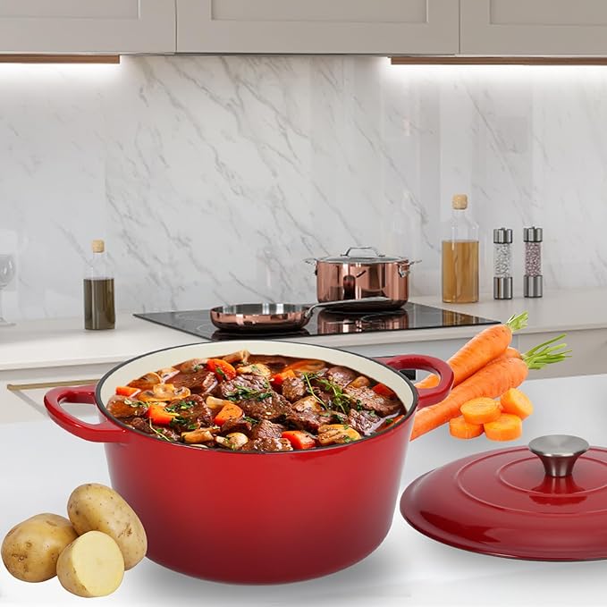 GreatChef Enameled Cast Iron Dutch Oven Casserole with Lid, 5.5 Quart, Oven Safe up to 500°F - Heavy-Duty, Versatile Cookware for Marinating, Cooking, Baking, Refrigerating, and Serving