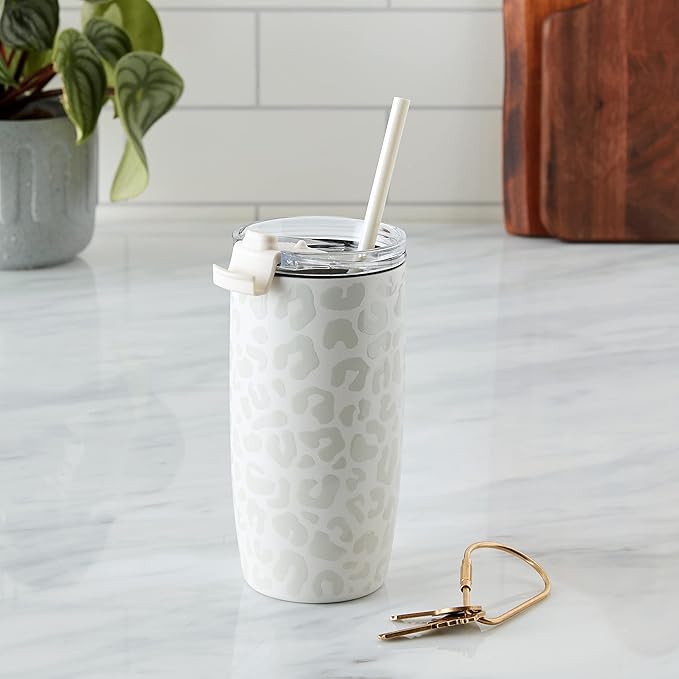 Simple Modern Voyager Tumbler with Flip Lid | Travel Coffee Mug | Insulated Stainless Steel Cold Brew Iced or Hot Coffee Cup | Gifts for Women Men Her Him | 16oz, Cream Leopard