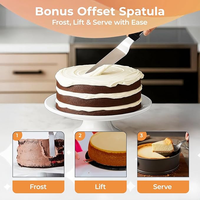 RFAQK Non-Stick 9 Inch Springform Pan - Spring form Pan for Cheesecake with Removable Bottom, Bonus Icing Spatula with 10 Pcs Parchment Paper & Recipe E-Book - Ideal for Baking Cakes, Pizzas, & More!