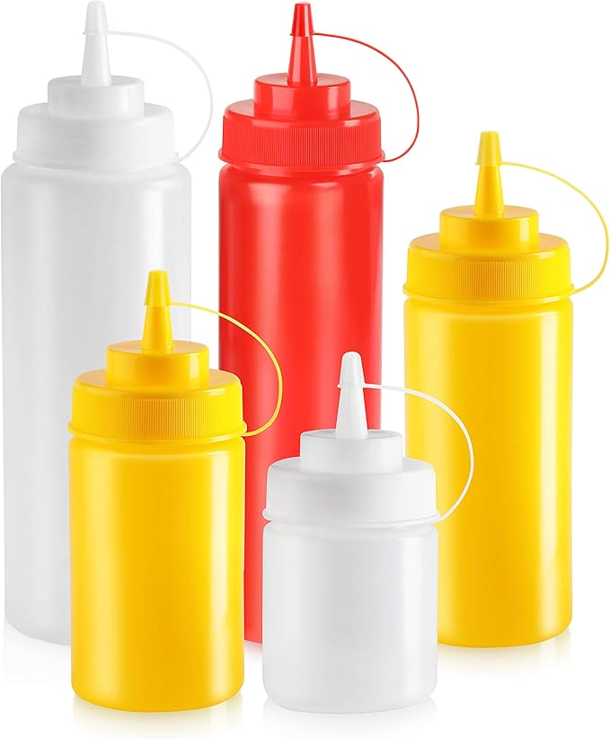 New Star Foodservice 8 oz Red Squeeze Bottle, Regular Mouth, Pack of 6