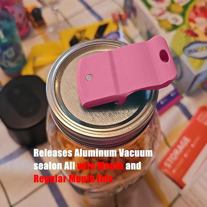 Mason Jar Opener and Canning Tool, Compatible with Mason Jar Lids, Releases Vacuum Seal on Wide Mouth and Regular Mouth, Magnetic Lid Lifter for Canning, Pickling (Peach Pink)