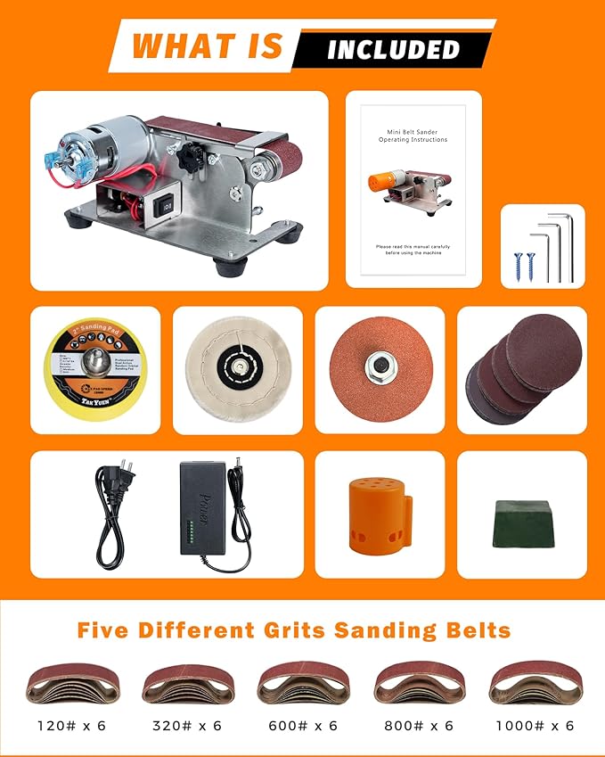 Mini Belt Sander, Electric Small Sander Knife Making Supplies, 7 Adjustable Speed Electric Knife Sharpener, Power Belt Grinder for Woodworking, Metal Working DIY (6.5'' x 6.5'' x 4.2'')