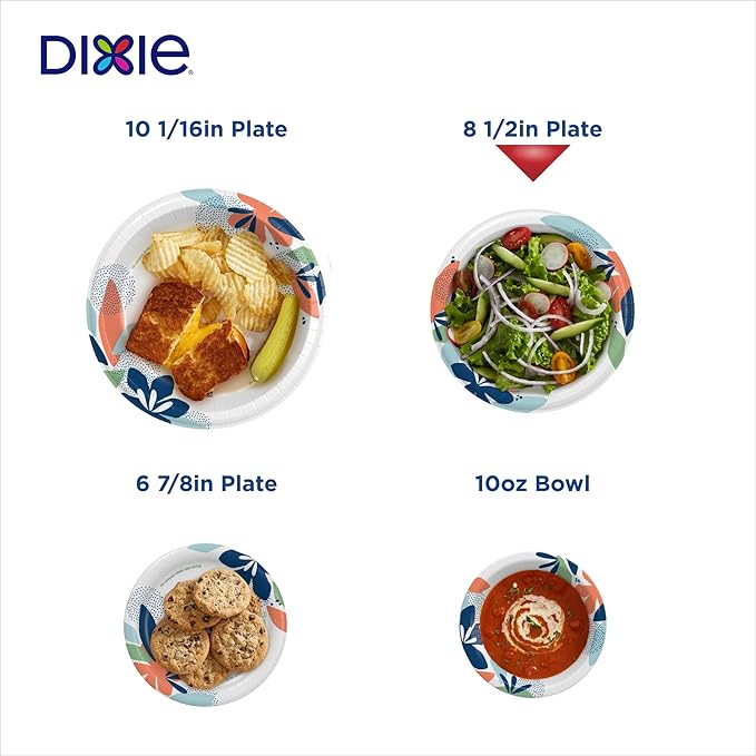 Dixie Medium Paper Plates, 8.5 Inch, 90 Count, 2X Stronger*, Microwave-Safe, Soak-Proof, Cut Resistant, Disposable Plates For Everyday Breakfast, Lunch, & Dinner Meals