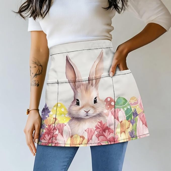 Server Waitress Waist Apron with 3 Pockets, Short Aprons for Servers,Waiter Apron For Waiter Accessories