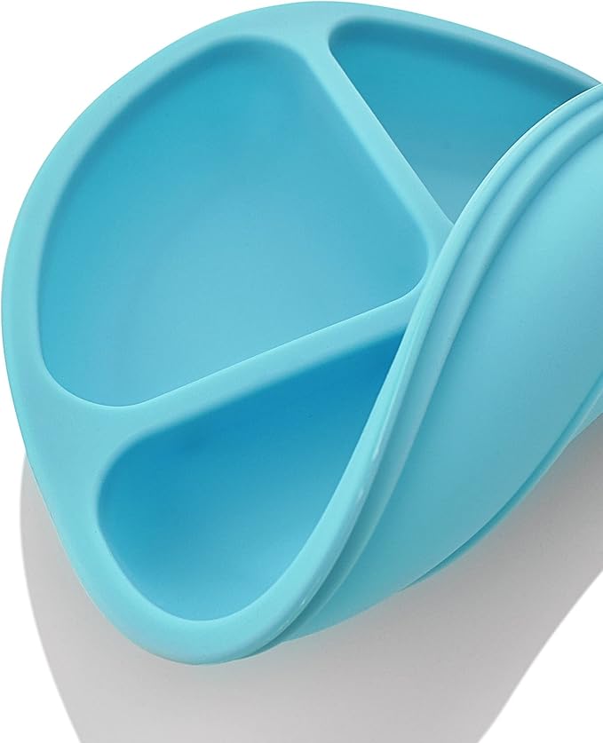 PandaEar Divided Unbreakable Silicone Baby and Toddler Plates - 3 Pack - Non-Slip - Microwave Safe - Silicone (Blue Green Yellow)
