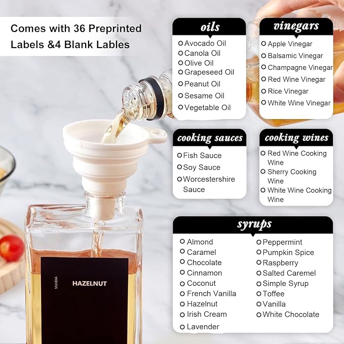 Olive Oil Dispenser Bottle for Kitchen, 16.9 oz/ 500 ml Vinegar Dispenser, Cooking Oil Dispenser Set, Glass Cruet with Pourer Spouts for Vinegar, Coffee Syrup Dispenser