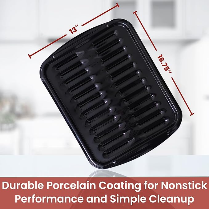 Broiler Pan for Oven Nonstick 16.75” x 13” Ceramic Coated - Broiling Pan for Oven Withstands Heat up to 550° F - Heavy Duty Broil Pans and Rack Circulate Heat and Drain Fat