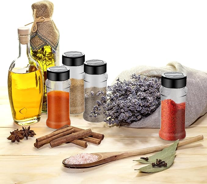 Ysglory 36 Pack 3 Oz Plastic Spice Jars Bottles Empty Seasoning Bottles Containers Small Clear Spice Shaker and Stickers with Black Cap for Storing Spices, Salt, Herbs