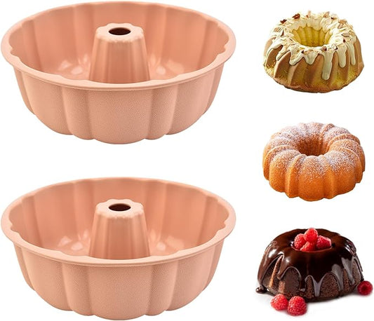 2 Pack Silicone Cake Pan Nonstick,10 Inch, Silicone Cake Molds,Pound Cake Pan, Baking Cake Pan for Jello,Gelatin,Cake,Brownie and Bread（Pink+Pink）