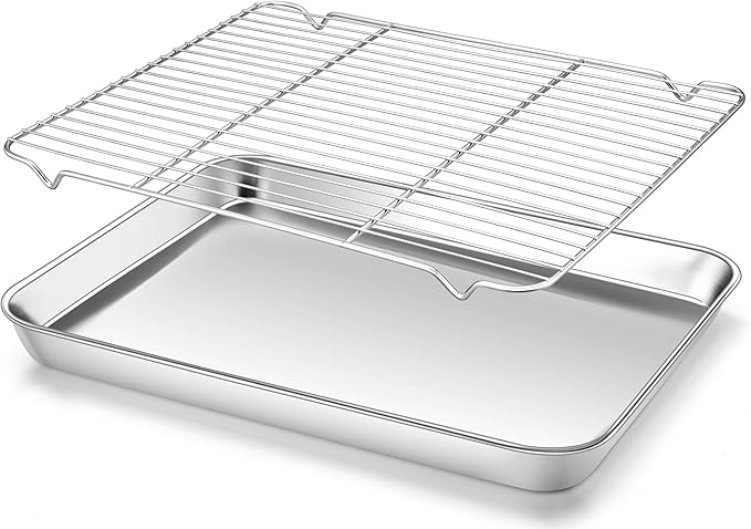 Homikit Baking Half Sheet with Rack (1 Pan + 1 Rack), 18" x 13" Stainless Steel Cookie Sheets for Baking, Metal Bacon Tray with Wire Cooling Rack for Oven Cooking Roasting, Nonstick& Dishwasher Safe