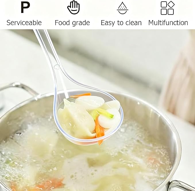 Large Plastic Serving Spoons,Disposable Heavy Duty Serving Spoons,Long Handle Scoop Soup Rice Ladle for Party Catering Buffet Restaurant,20 Pieces (Clear)