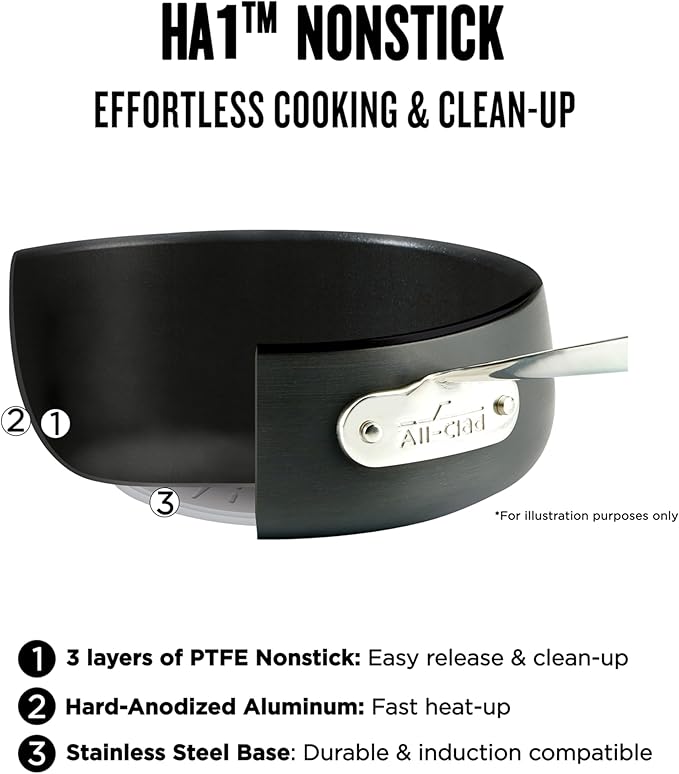 All-Clad HA1 Hard Anodized Nonstick Cookware Set 10 Piece Induction Oven Broiler Safe 500F, Lid Safe 350F Pots and Pans Black