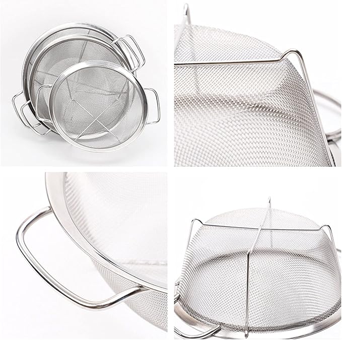 Stainless Steel Mesh Colander Strainer Basket, 3 Quart Fine Mesh Net Colander with Heavy Duty Handles & Wide Rim & Resting Feet for Strain, Drain, Rinse, Fry, Steam or Cook Vegetables & Pasta
