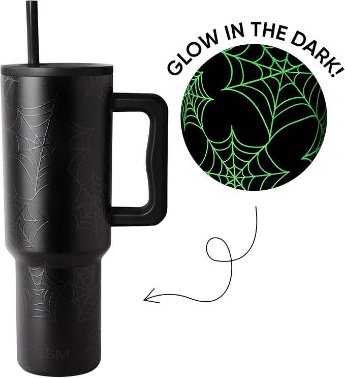 Simple Modern Halloween 40 oz Trek Tumbler with Handle and Straw Lid | Cup Holder Friendly Insulated Stainless Steel Travel Mug | Spiderwebs