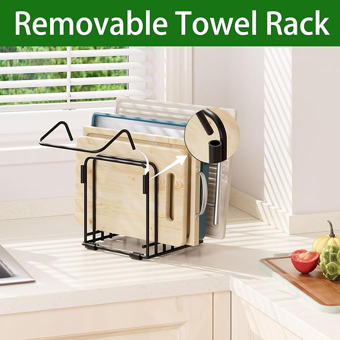 Cutting Board Organizer,5-Slot Steel Kitchen Storage Rack for Cutting Boards, Baking Trays,towel,and Thin Pans-Space-Saving Kitchen Storage (Black, 2 Pack)