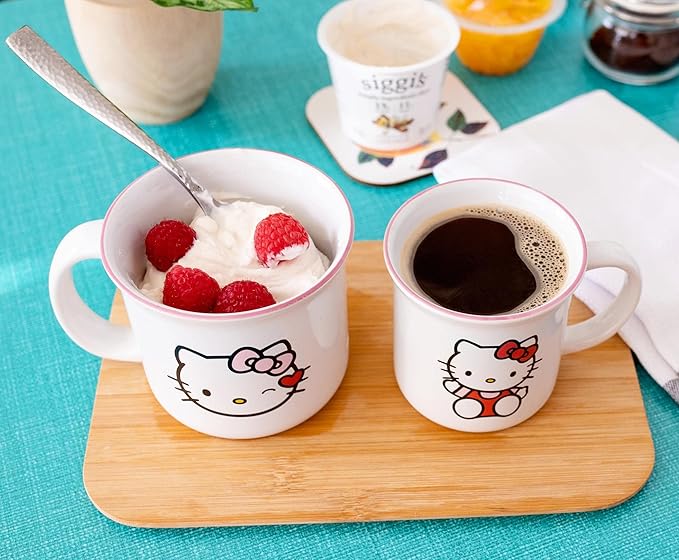 Toynk Sanrio Hello Kitty Ceramic Camper Mugs, Set of 2 | BPA-Free Travel Coffee Cup For Espresso, Caffeine, Cocoa, Drink Beverages | Home & Kitchen Essentials | Kawaii Cute Gifts and Collectibles