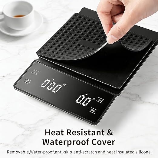 Coffee Scale with Timer, 3kg/0.1g High Precision Espresso Scale, Digital Kitchen Scale for Espresso and Pour-Over Coffee (Batteries Included)