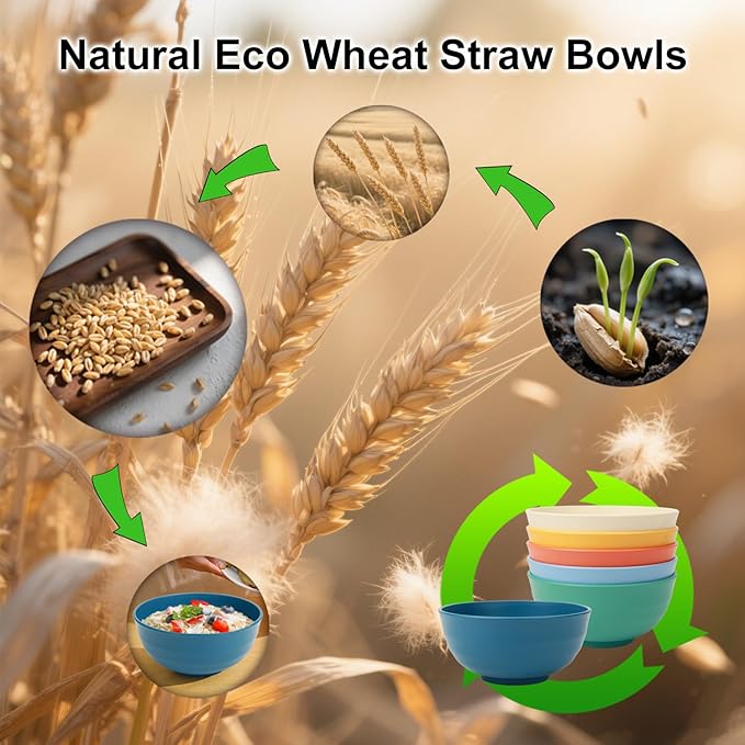 Wrova Large Cereal Bowls Set of 6, Unbreakable Wheat Straw Bowls 60oz, Microwavable Bowls for Popcorn,Soup,Dinner, Reusable Plastic Big Bowls for Picnic,Kitchen- Vibrant Series