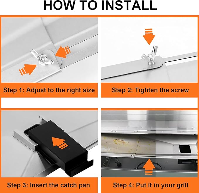 Universal Grease Tray with Catch Pan, Adjustable Drip Pan fits Nexgrill, Charbroil, Dyna Glo, Kenmore, BHG, Master,Backyard, Uniflame,Expert, Galvanized Steel Replacement Part for 3/4/5Burner Gasgrill