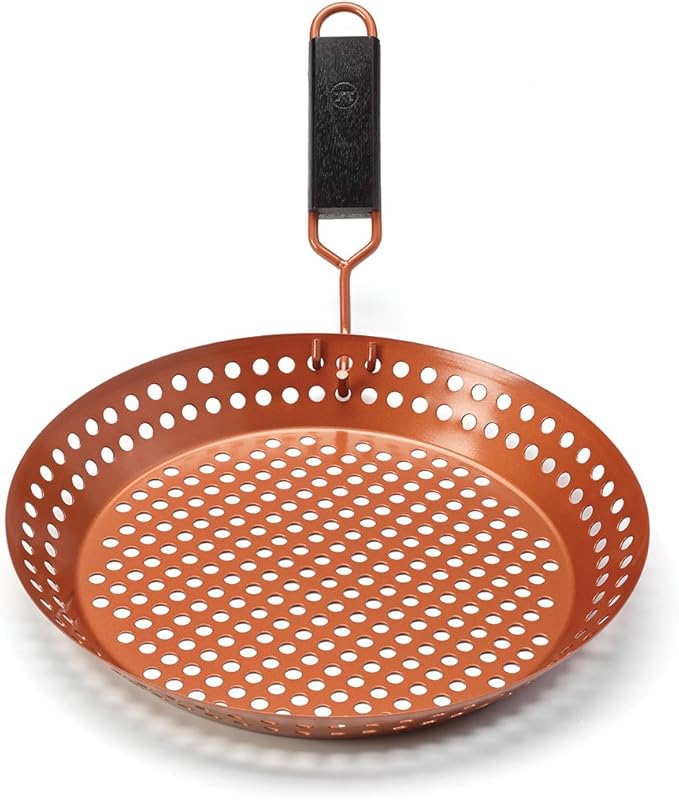 Outset QN77 Grill Skillet with Removable Soft-Grip Handle, Copper Non-Stick