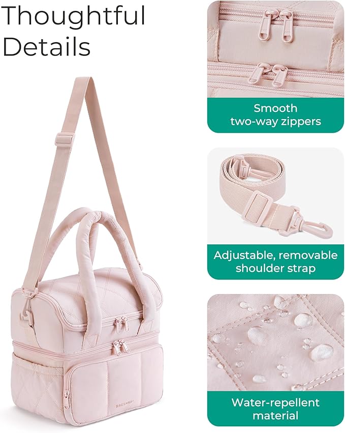 BAGSMART Lunch Bag Women, Double Deck Insulated Lunch Box, Quilted Puffer Lunch Tote, Leakproof, Durable & Reusable Large Lunch Cooler For Work Picnic Travel Meal Prep, Cherry