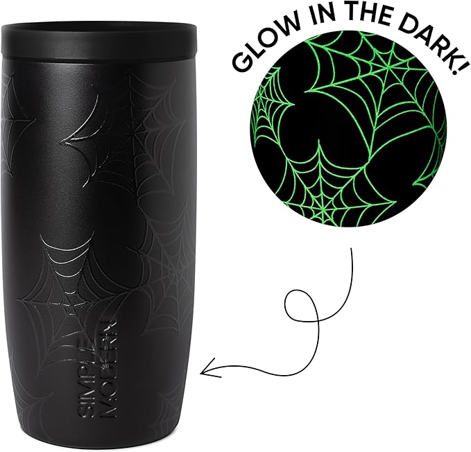 Simple Modern Halloween Signature Voyager | 16oz Travel Coffee Mug Tumbler with 360° Lid | Gifts for Women Men | Ceramic-Lined Insulated Stainless Steel Cold Brew Iced Coffee Cup | Spiderwebs