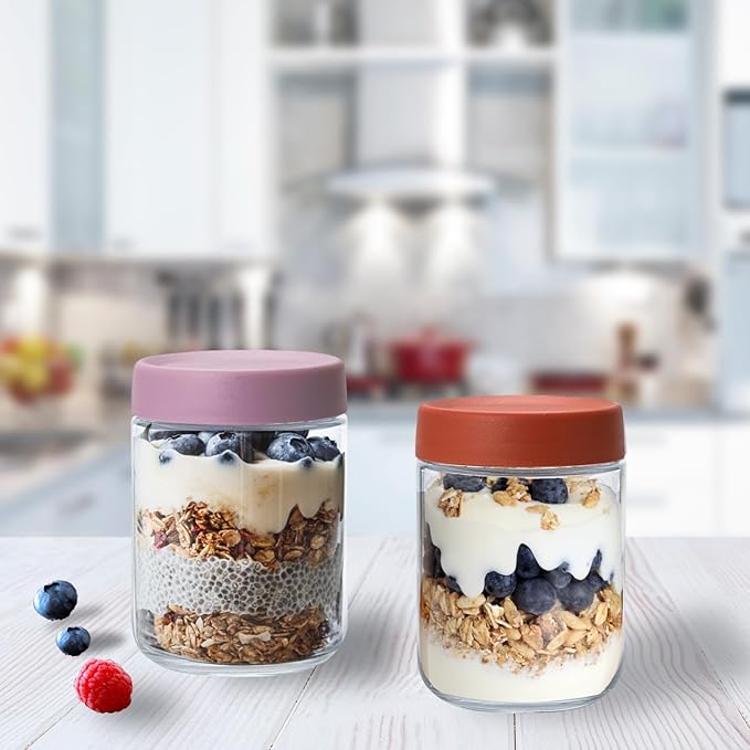 Overnight Oats Containers with Lids 16 oz Glass Jars 6 Pack Glass Mason Jars with Airtight Lids, Perfect for Oats, Yogurt, Chia Pudding, Snack