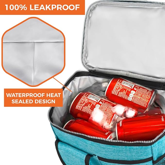 opux Insulated Lunch Bag for Men Women, Leakproof Sea Blue Lunch Box for Work, Portable Soft Lunch Cooler Bag with Shoulder Strap, Adult Lunchbox Lunch Pail for Kid Boy Girl School, 18 Can/10L