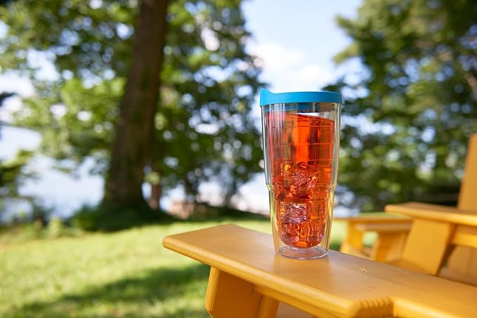 Tervis Clear & Colorful Lidded Made in USA Double Walled Insulated Tumbler Travel Cup Keeps Drinks Cold & Hot, 24oz, Brown Lid