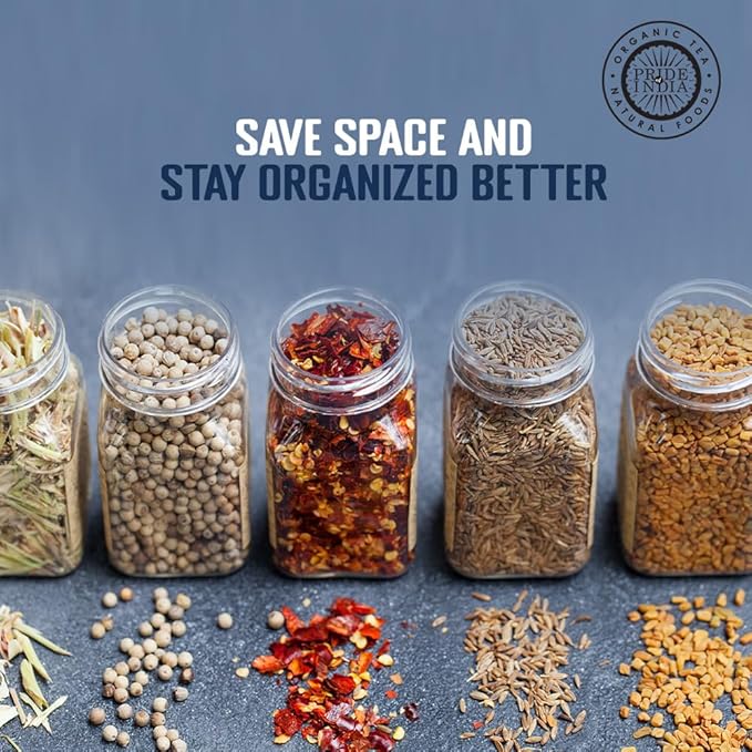 Small Clear Glass Spice Jars w/Dual Sifter Cap | Food Grade BPA Free USA Made | 4 Fluid Ounce Capacity by Pride Of India