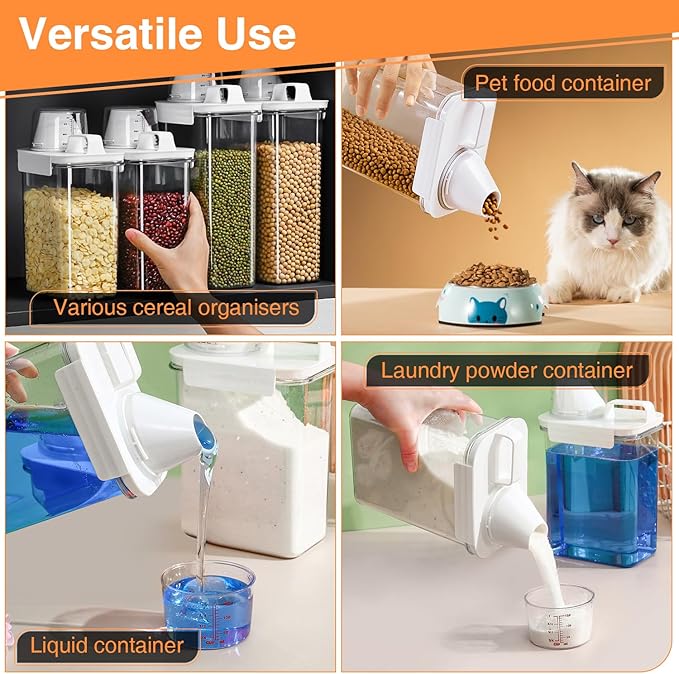 6 Pcs Rice Airtight Storage Container, Rice Container with Measuring Cup & Pour Spout, BPA Free Clear Plastic Kitchen and Pantry Organization Bin for Grain, Flour, Sugar, Oatmeal, Dry Pet Food