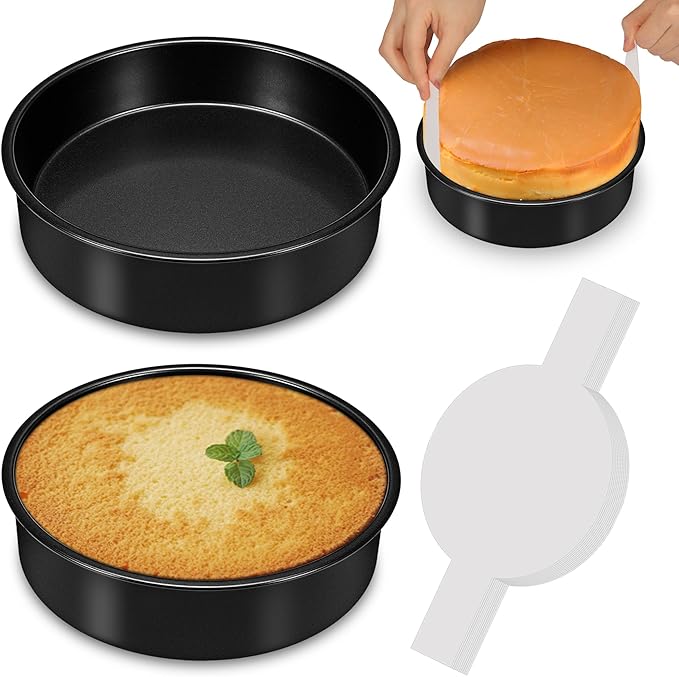 10 Inch Cake Pan Set of 2, Nonstick Round Cake Pans with 60PCS Pre-cut Parchment Paper for Christmas Birthday Thanksgiving, Circle Cake Pan for Baking Layer Cakes Deep-Dish Pizza Pie, Dishwasher Safe