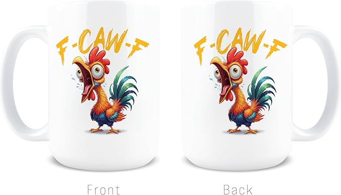 Hogg F-Caw-F Mug, 15 oz Ceramic Hidden Message Coffee Cup, F-Caw-F, F Caw F Mug, Funny Coffee Cups, Fcawf, Sassy Chicken, Adult White Elephant Christmas Gifts, Funny Birthday Gifts for Women