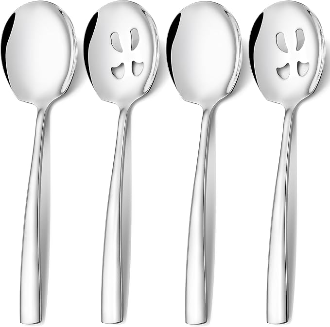 Extra Large Serving Spoons Set 11.7-Inch Serving Slotted Spoon x 2 Serving Spoon x 2, 18/8 Stainless Steel Big Serving Utensil for Buffet, Parties, Catering - Dishwasher Safe(4-Pack, Silver)