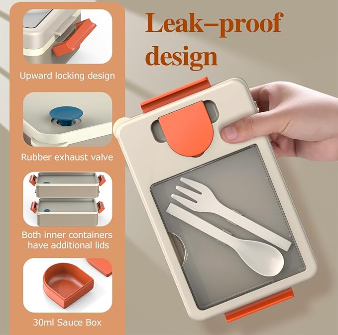 Adult Lunch Box – Bento Box & Lunch Containers for Adults, Stackable, Leakproof, Microwave Safe, Portable Lunchbox for Work, Travel, Meal Prep, Durable & Easy to Carry (Khaki)