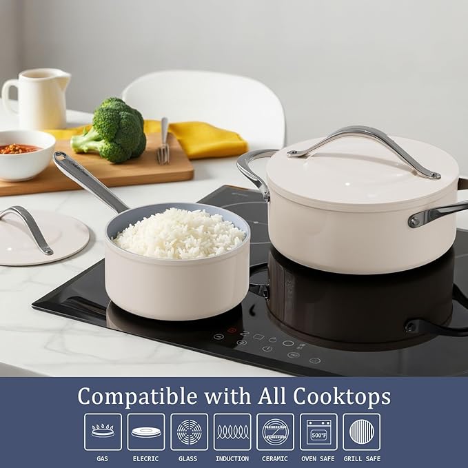 Stock Pot 4.5qt Dutch Oven with Lid (9.5"x 4") Nonstick Ceramic Coated Non-Toxic PFAS-Free Even Heat Distribution for Braising, Baking Bread & Soups, Compatible for All Cooktops(Induction/Gas/Electric) Oven Safe to 500°F (Caribbean Blue)