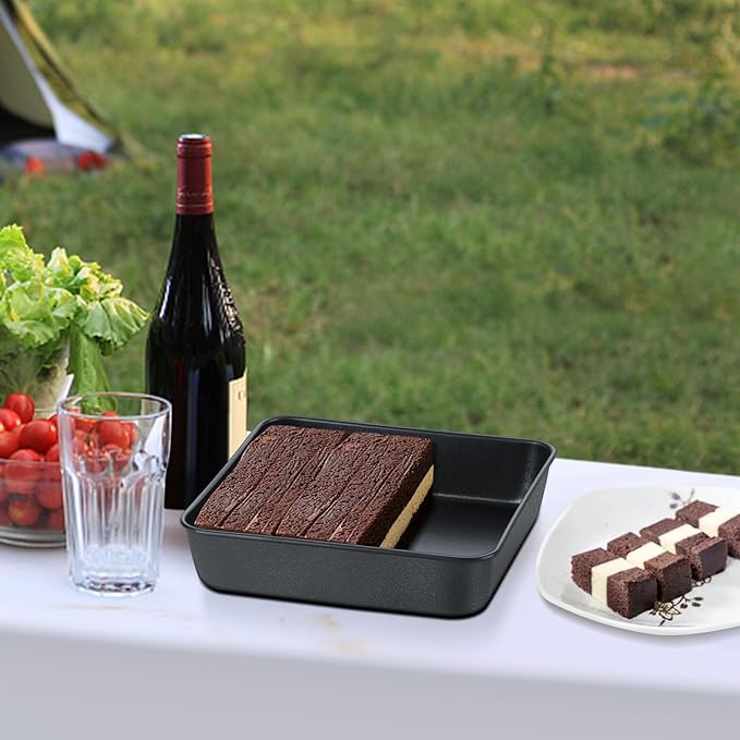 E-far 8x8 Inch Square Baking Pan with Lid Set, Nonstick Square Cake Pans Metal Bakeware for Oven Cooking Lasagna Brownies, Stainless Steel Core & Easy Release, 2 Pieces(1 Pan+1 Cover)