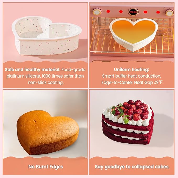 SJ 3P Silicone Heart Shaped Cake Pans, 6 Inch 8 Inch 10 Inch Nonstick Cake Pan, BPA Free Silicone Heart Cake Baking Mold for Oven Dishwasher Safe-Creamdot