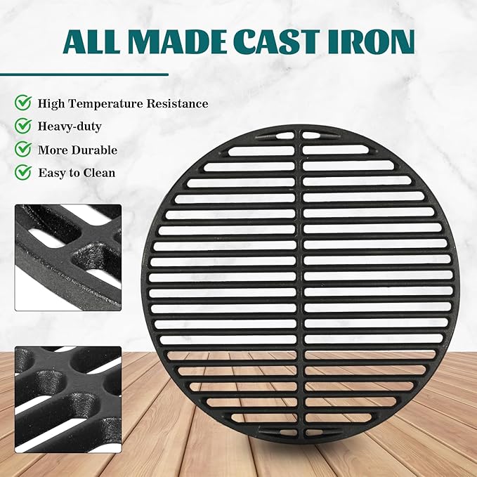 KAMaster Cast Iron Cooking Grids Grates Compatible with Small and Mini-max Big Green Egg Charcoal Grill Round Grill Grate(13"-Fit Small/Mini-max)