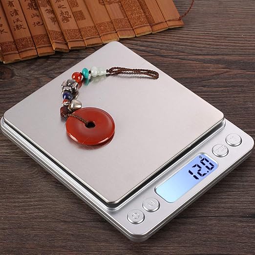 Small Digital Scale,3kg/0.1g,6.6lb,Kitchen Scale,Food Scale,with Blue Backlit LCD Display, 6 Units, Auto Off, Tare, PCS Function, Stainless Steel, Battery Included,Soft Tape Included(150cm)