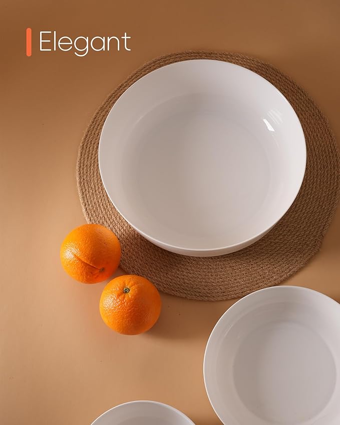 10 Inch 90 OZ Opal Glass Serving Bowls Set of 2, Extra Large White Salad Bowls for Kitchen, Microwave & Dishwasher Safe