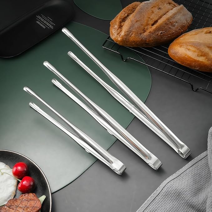 8 Pack Kitchen Tongs, Stainless Steel Serving Tongs with Non-Slip Tips for Cooking，Easily Control Kitchen Tweezer, Multi-Purpose Korean Tong for Baking, Food Plating, BBQ (7 Inch)