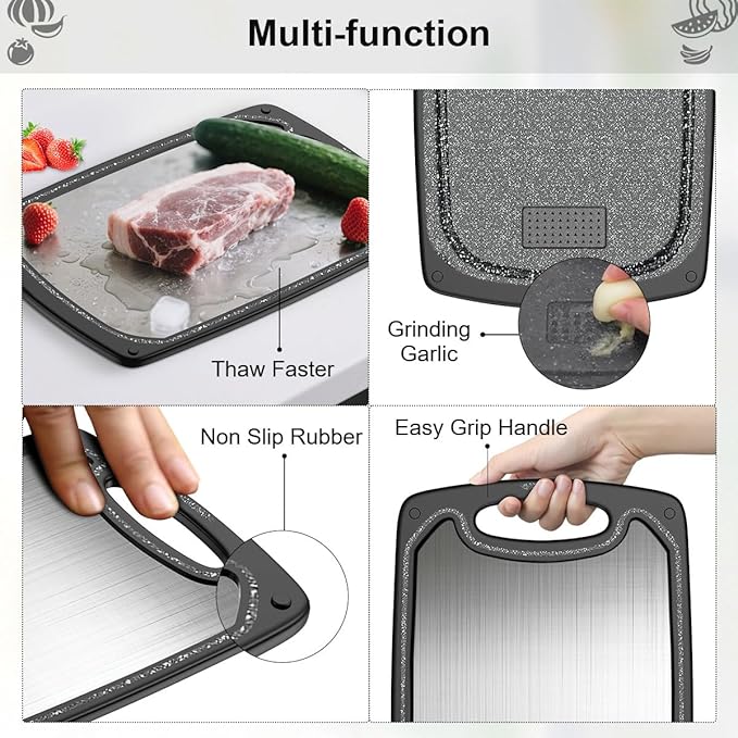 Metal Cutting Boards for kitchen, Stainless Steel Cutting Board, Dishwasher Safe, Juice Groove, Easy Grip Handle, Non-Slip Steel Cutting Board 15.6''x9.5''(1 Board)
